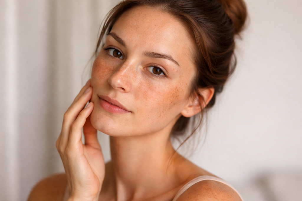 chica con manchas en la piel del rostro en luz natural