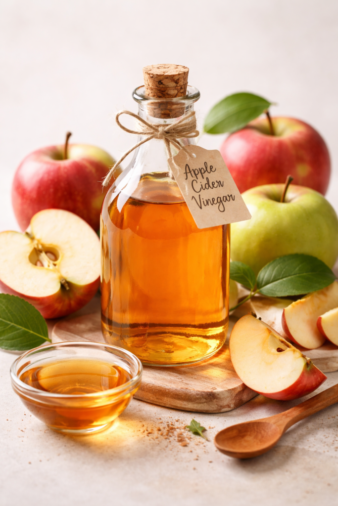 Vinagre de manzana natural para tratar manchas faciales en la piel